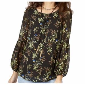 Maette black & floral shear longsleeve pullover top size large bohemian festival